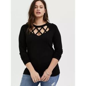 Torrid Sweater Size 3X Black Cage Front Whimsygoth Dark Academia Witchcore
